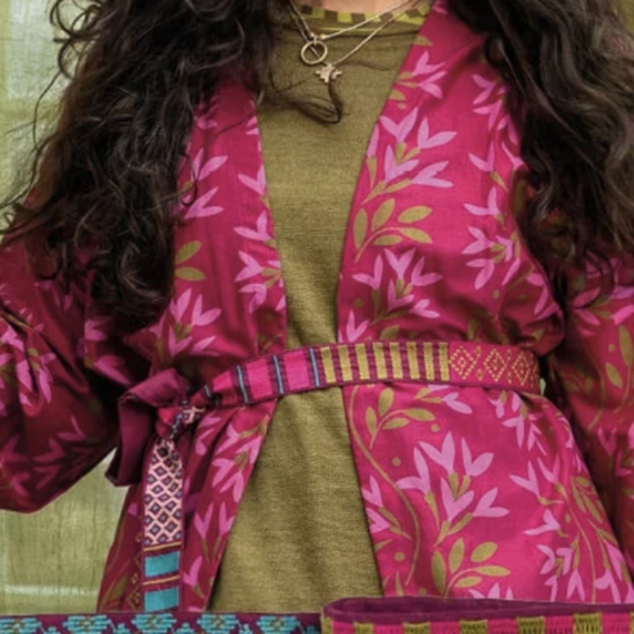 Embroidered double sided belt 2.6m wrap-around boho style orange Gudrun Sjoden - Picture 2 of 13